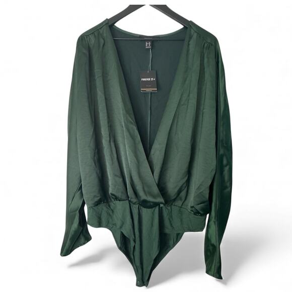 Forever 21 Emerald Green Deep V-Neck 3X Bodysuit NWT - Picture 1 of 5